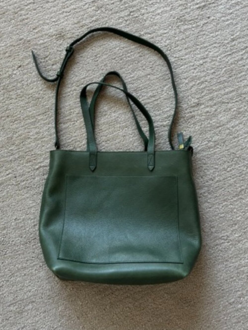 Madewell Green LeatherTote with Crossbody Strap in Perfect Condition